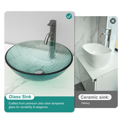 Vessel Sink With Trim, Round Bowl, Pop Up Drain (No Faucet) - Green Daily Nest