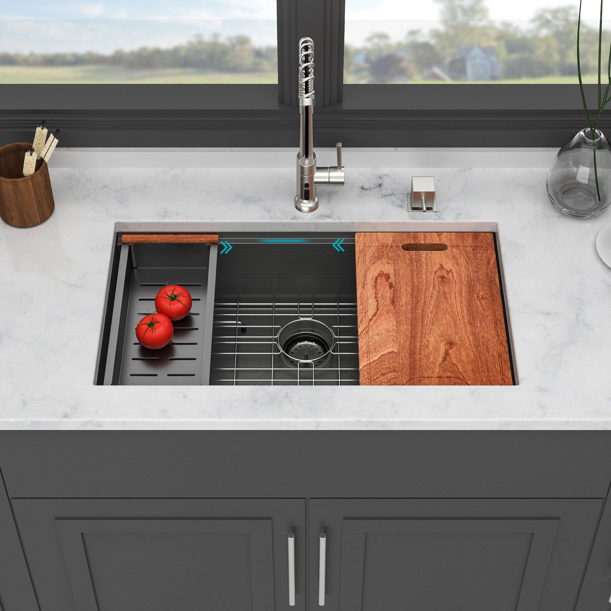 Workstation Kitchen Sink,Single Bowl Undermount Daily Nest