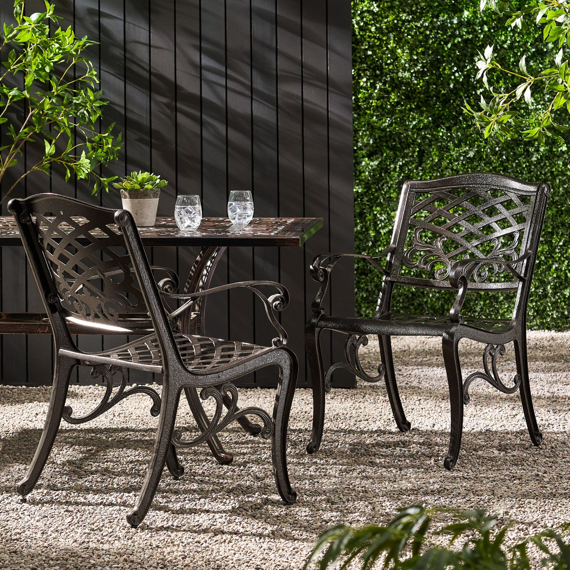 Luminea - Outdoor Aluminum Dining Chair With Scroll Design, Lattice Pattern And Cabriole Legs - Bronze Noble House