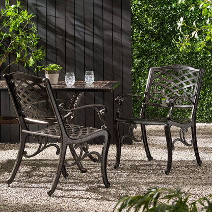 Luminea - Outdoor Aluminum Dining Chair With Scroll Design, Lattice Pattern And Cabriole Legs - Bronze Noble House