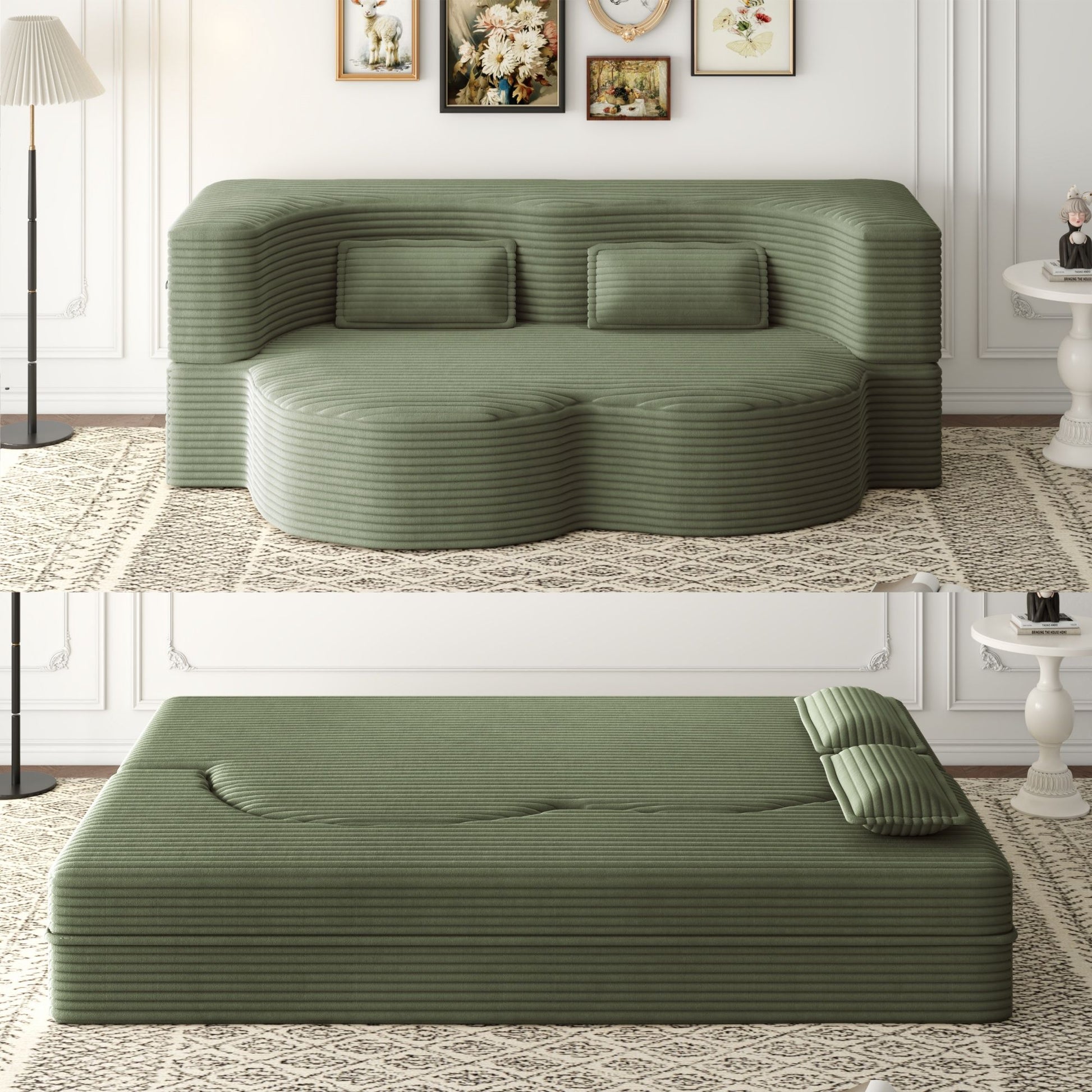 Convertible Foam-Filled Sleeper Sofa Bed With 2 Pillows Home Essentials