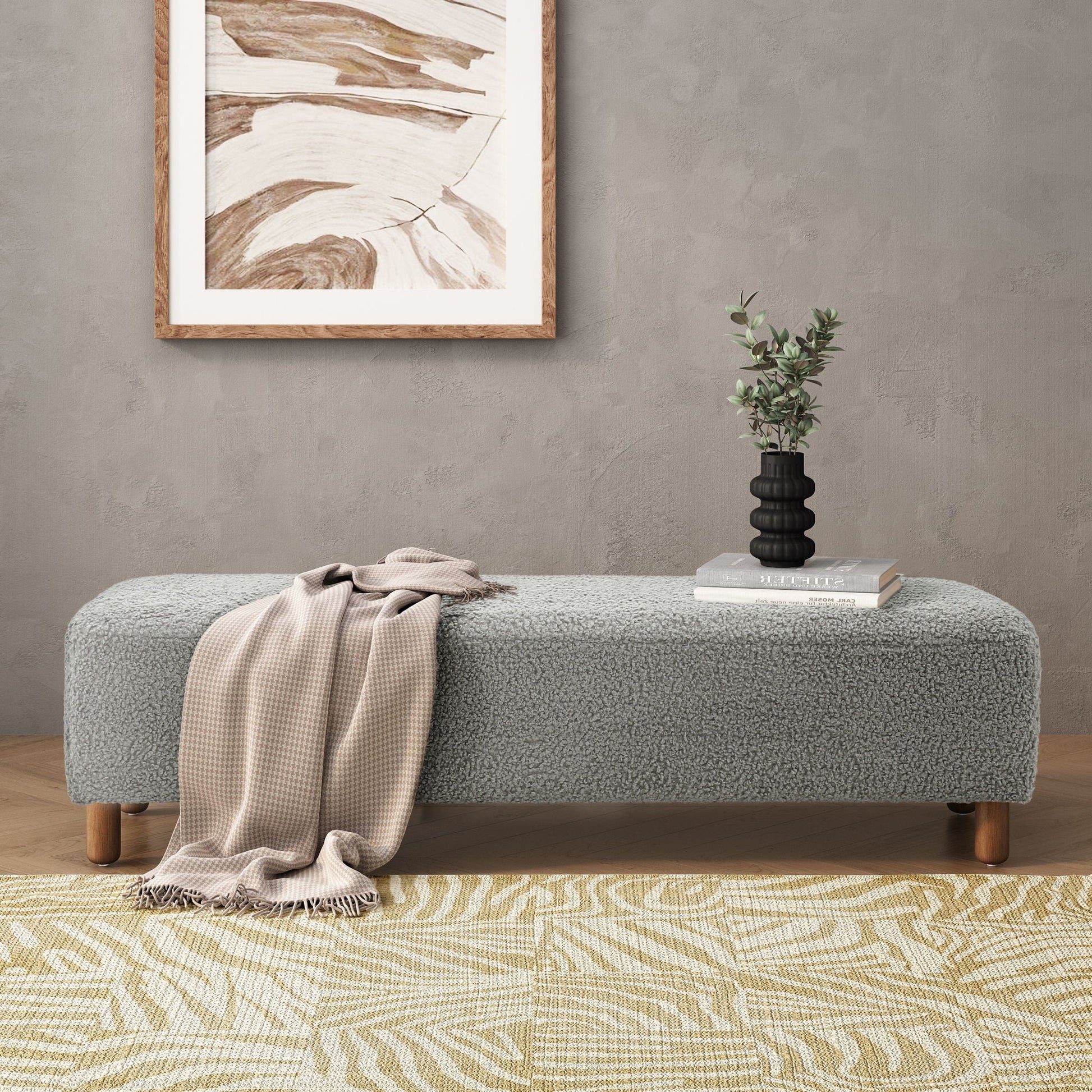 Contemporary Ottoman With Foam Cushion And Durable Upholstery Noble House