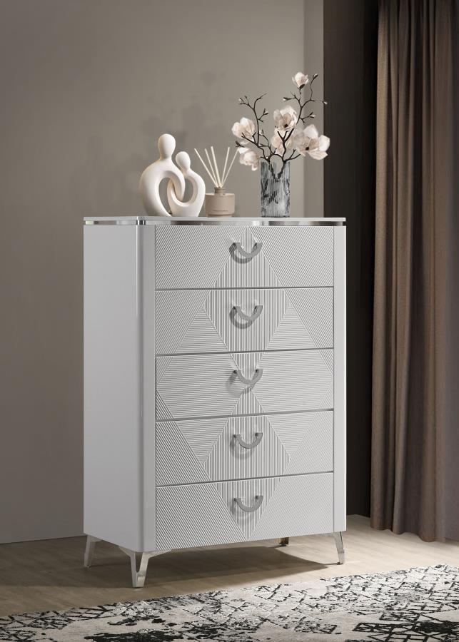 Cassia - 5-Drawer Bedroom Chest Of Drawers - White High Gloss Coaster Fine Furniture