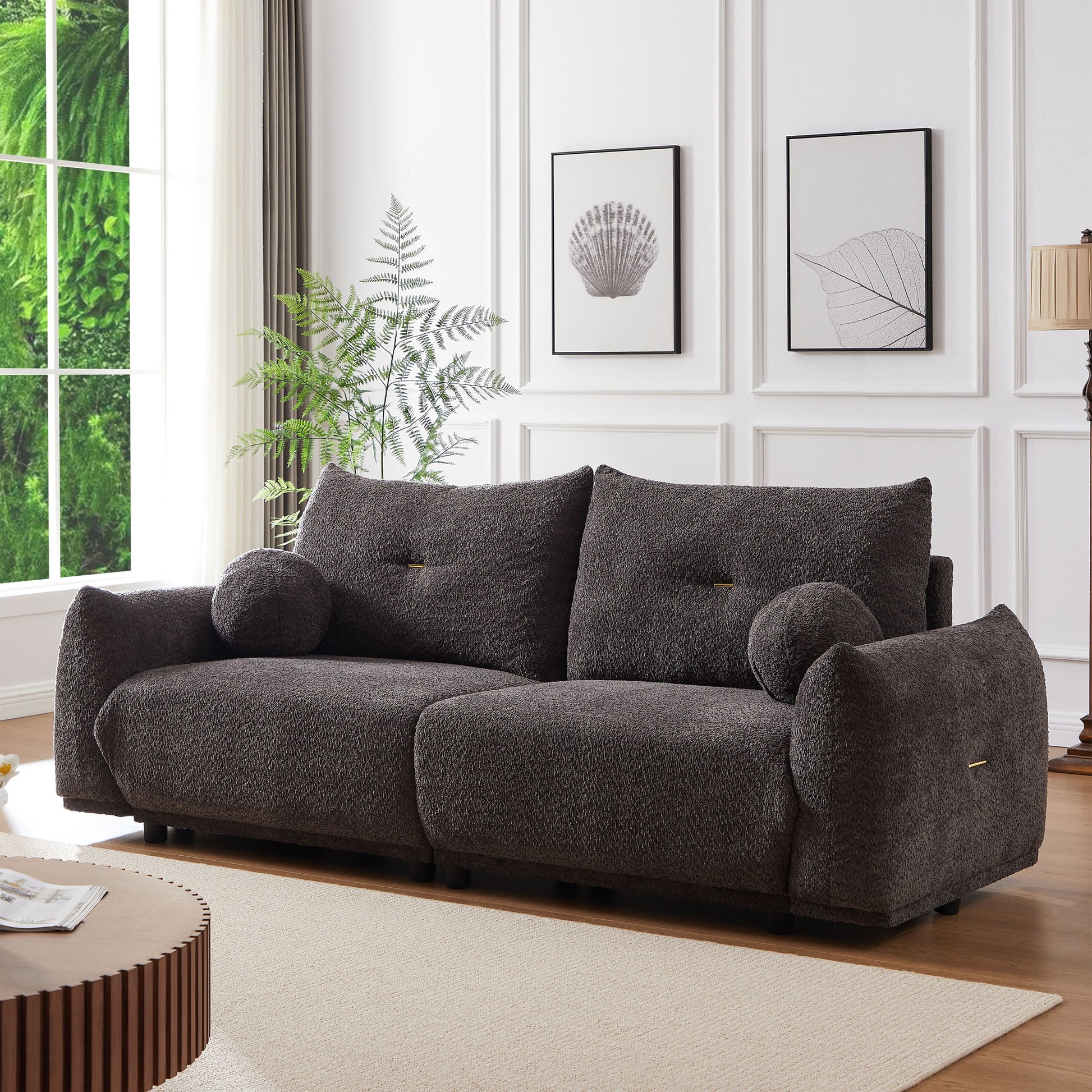 2 Seater Cushion Sofa With 2 Cushions And 2 Ball Pillows Home Essentials