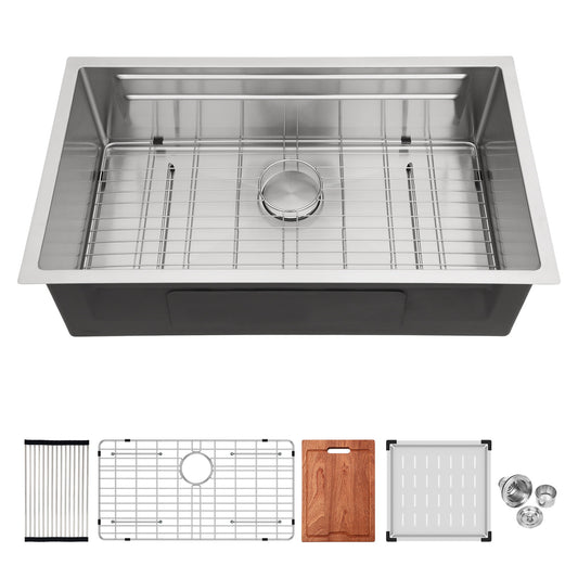 Undermount Kitchen Sink, Single Bowl With Ledge Workstation, 16 Gauge Stainless Steel - Brushed Nickel Daily Nest