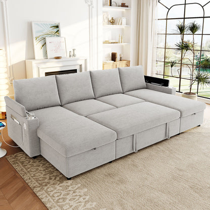 U Shaped Sectional Sofa Bed With Storage Chaise Lounges, USB Ports, And Cup Holders Hearth and Haven