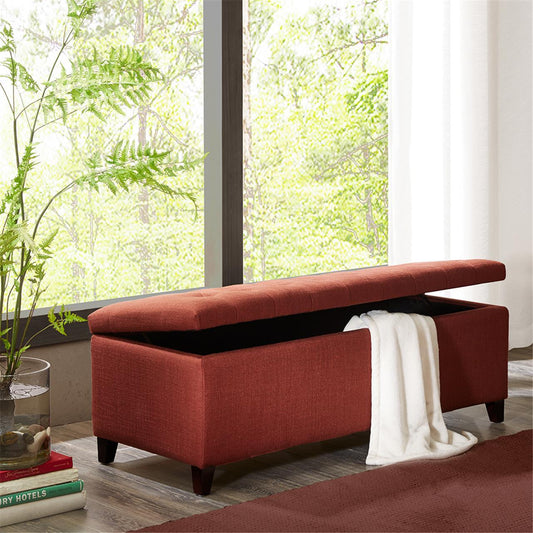 Shandra - Tufted Top Soft Close Storage Bench - Rust Red