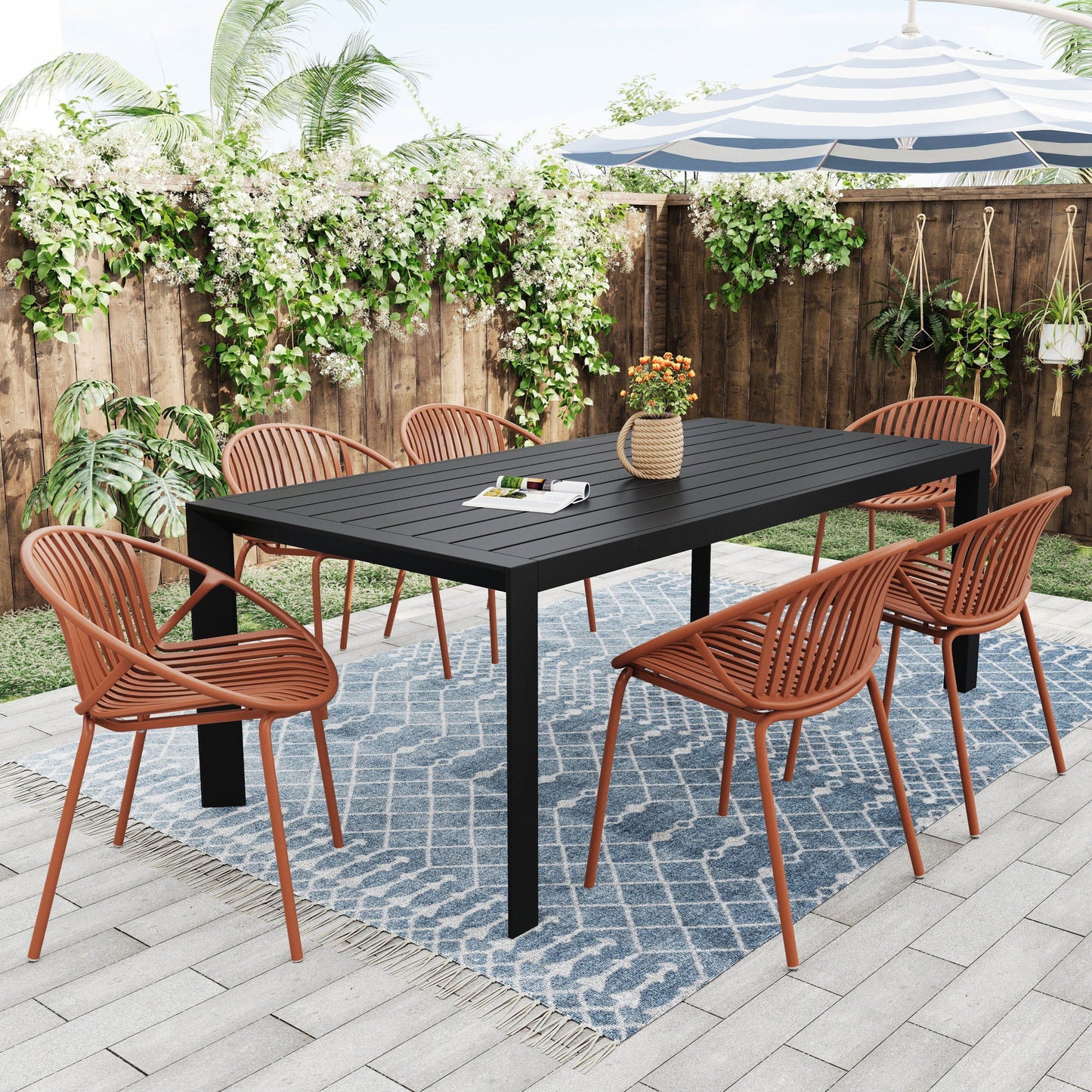 7 Piece Dining Set With Stackable Chairs Noble House