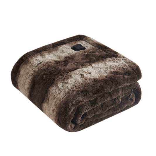 Zuri - Faux Fur Heated Wrap With Built-in Controller - Brown