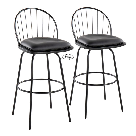 Riley - Claire Farmhouse Fixed Height Barstool With Swivel With Round Footrest (Set of 2) Lumi Source