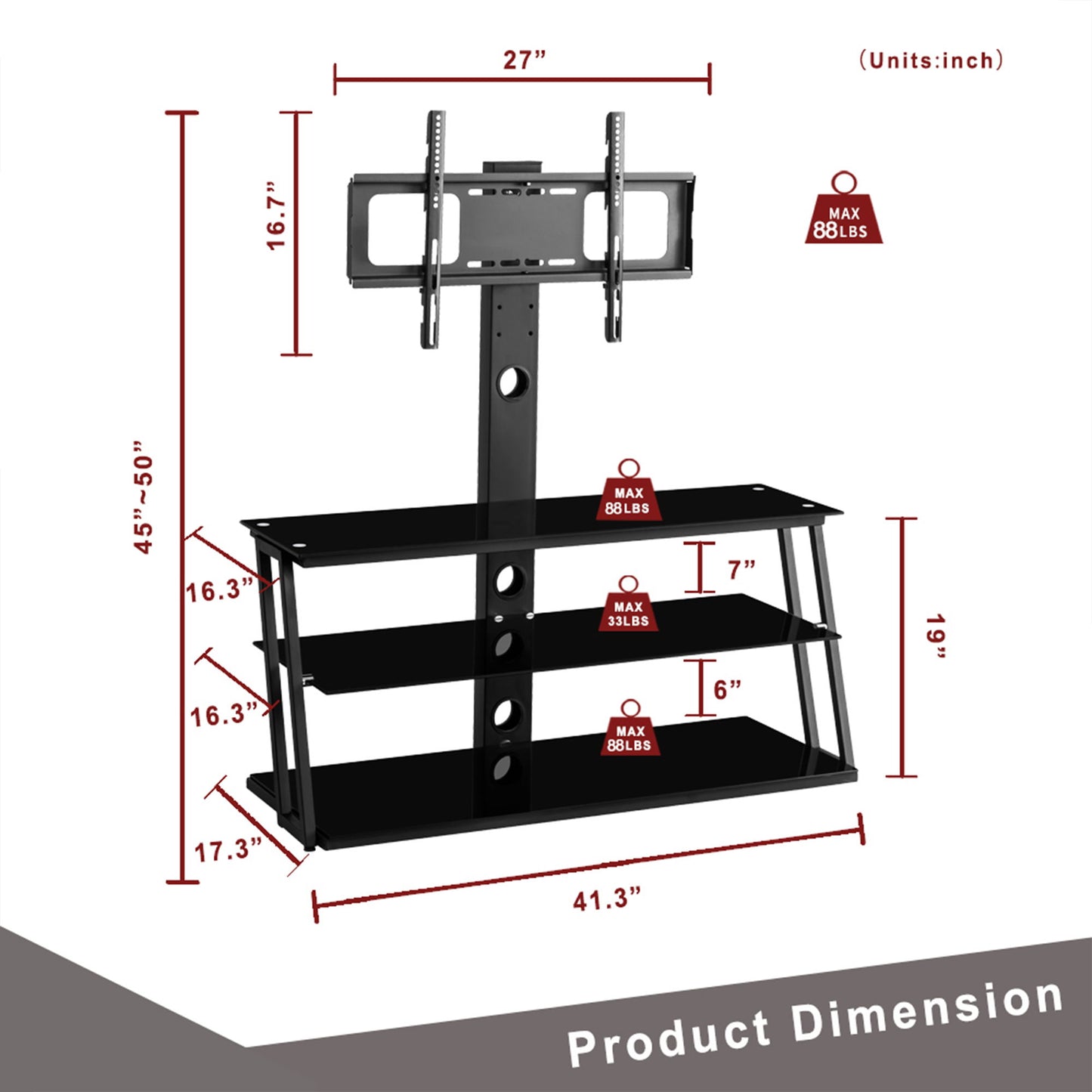 Multi-Function Angle And Height Adjustable Tempered Glass TV Stand - Black Home Essentials