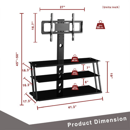 Multi-Function Angle And Height Adjustable Tempered Glass TV Stand - Black Home Essentials