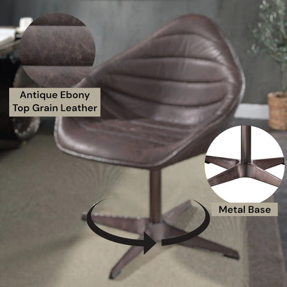 Pipino - Top Grain Leather Accent Chair With Swivel - Antique Ebony Acme
