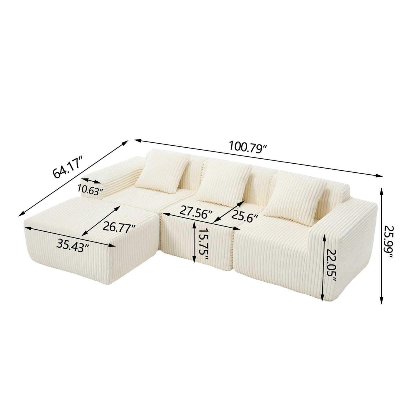 L - Shape Modern Minimalist Modular Sectional Sofa, Upholstered Cloud Couch With Deep Seats Home Essentials