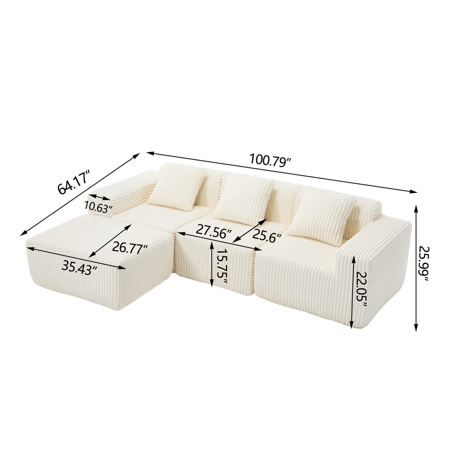 L - Shape Modern Minimalist Modular Sectional Sofa, Upholstered Cloud Couch With Deep Seats Home Essentials