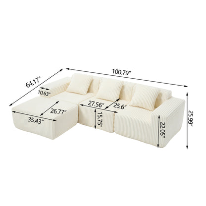 L - Shape Modern Minimalist Modular Sectional Sofa, Upholstered Cloud Couch With Deep Seats Home Essentials