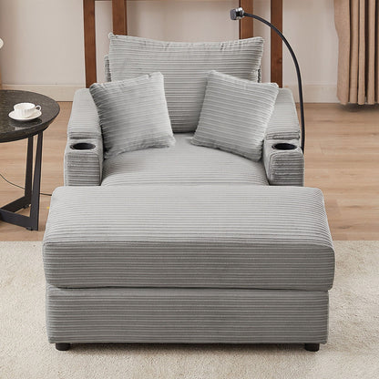 Modern Style Loveseat Sofa Sectional Sofa Couch With Storage Space, A Movable Ottoman, Two USB Ports, Two Cup Holders, A Phone Holder For Living Room Hearth and Haven