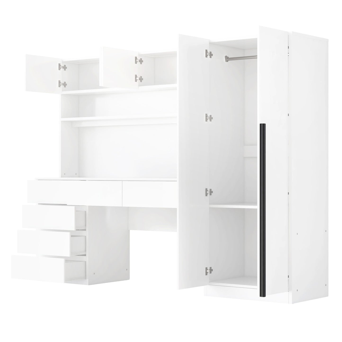 2 Door Storage Desk Wardrobe For Bedroom With Shelves And Drawers