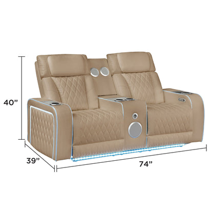Electra - Power Reclining Loveseat With Power Headrests, Console, Speakers, Massage, LED Lighting And USB Control Matrix Furniture Group