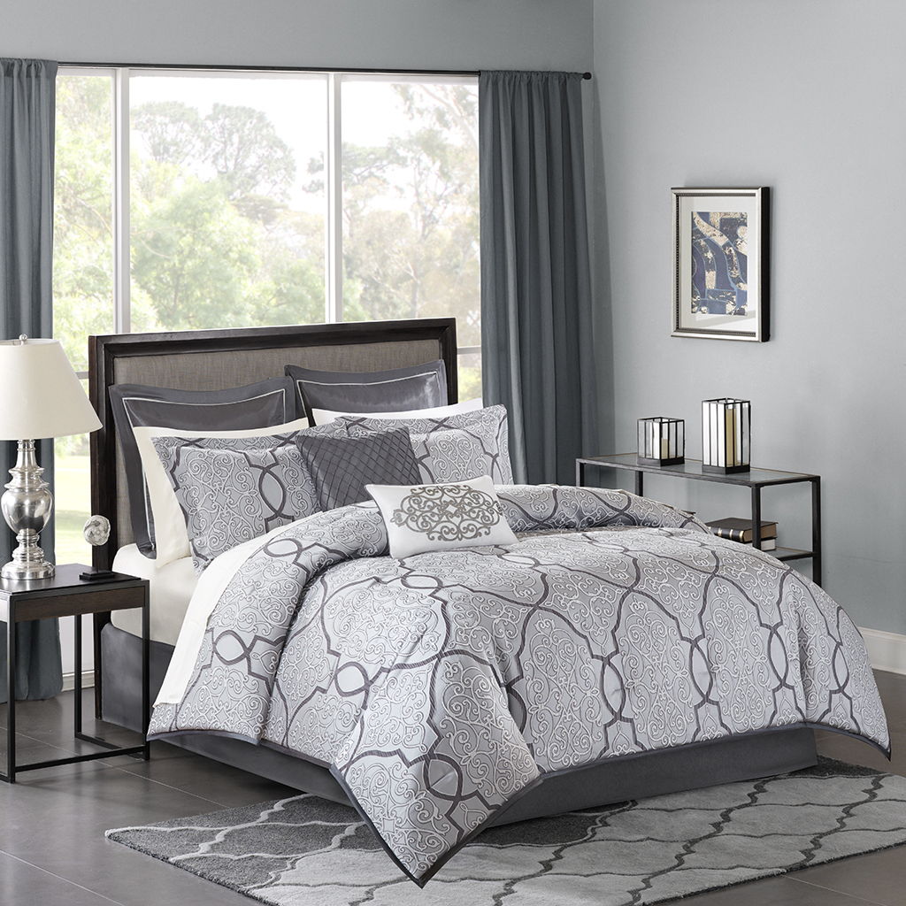 Lavine - Queen 12 Piece Complete Bed Set - Silver