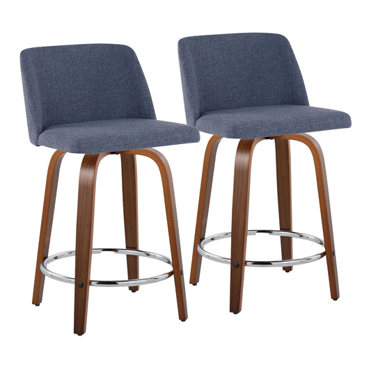 Toriano - Mid Century Modern Fixed Height Counter Stool With Swivel With Round Footrest (Set of 2) Lumi Source