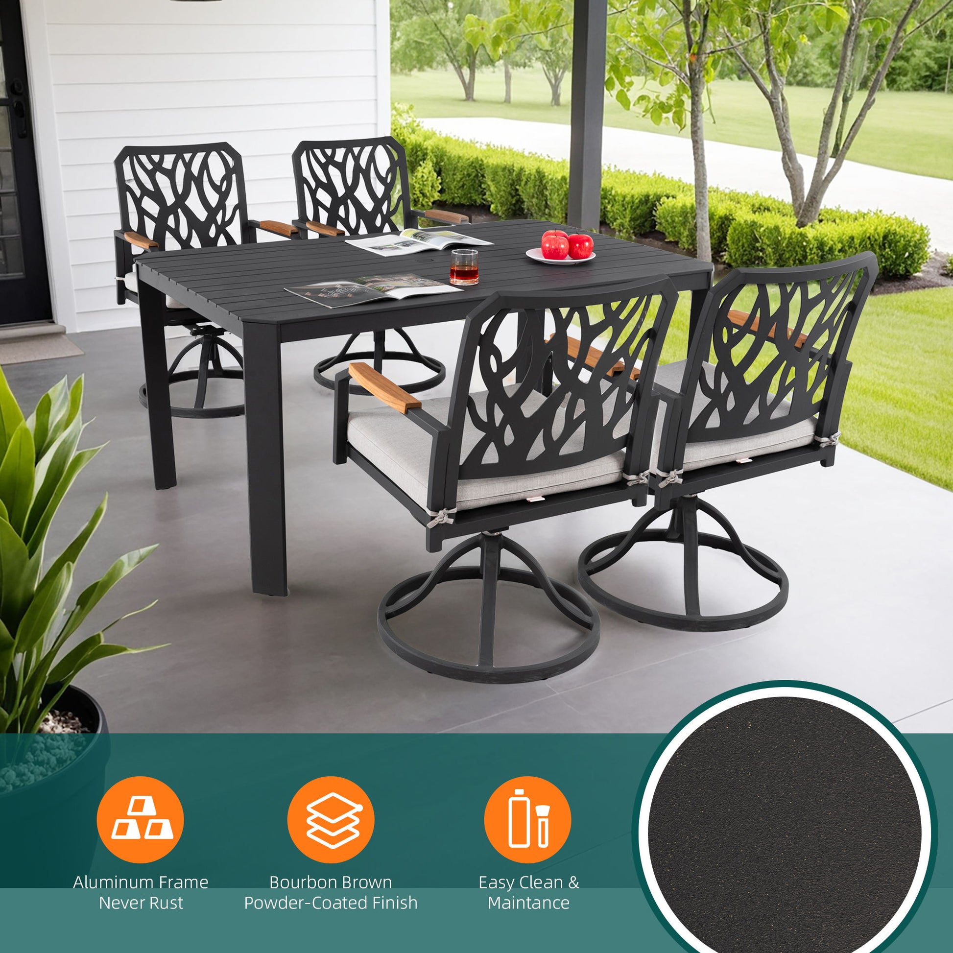 Outdoor Patio Furniture Dining Set With Sunbrella Fabric, Rectangular Table With Umbrella Hole Life Outside