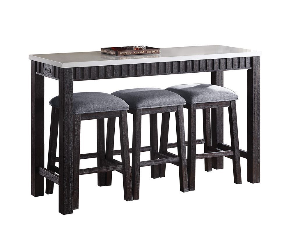 Necalli - Marble Top Weathered 4 Piece Pack Counter Height Table Set - Espresso Acme