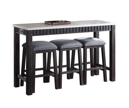 Necalli - Marble Top Weathered 4 Piece Pack Counter Height Table Set - Espresso Acme