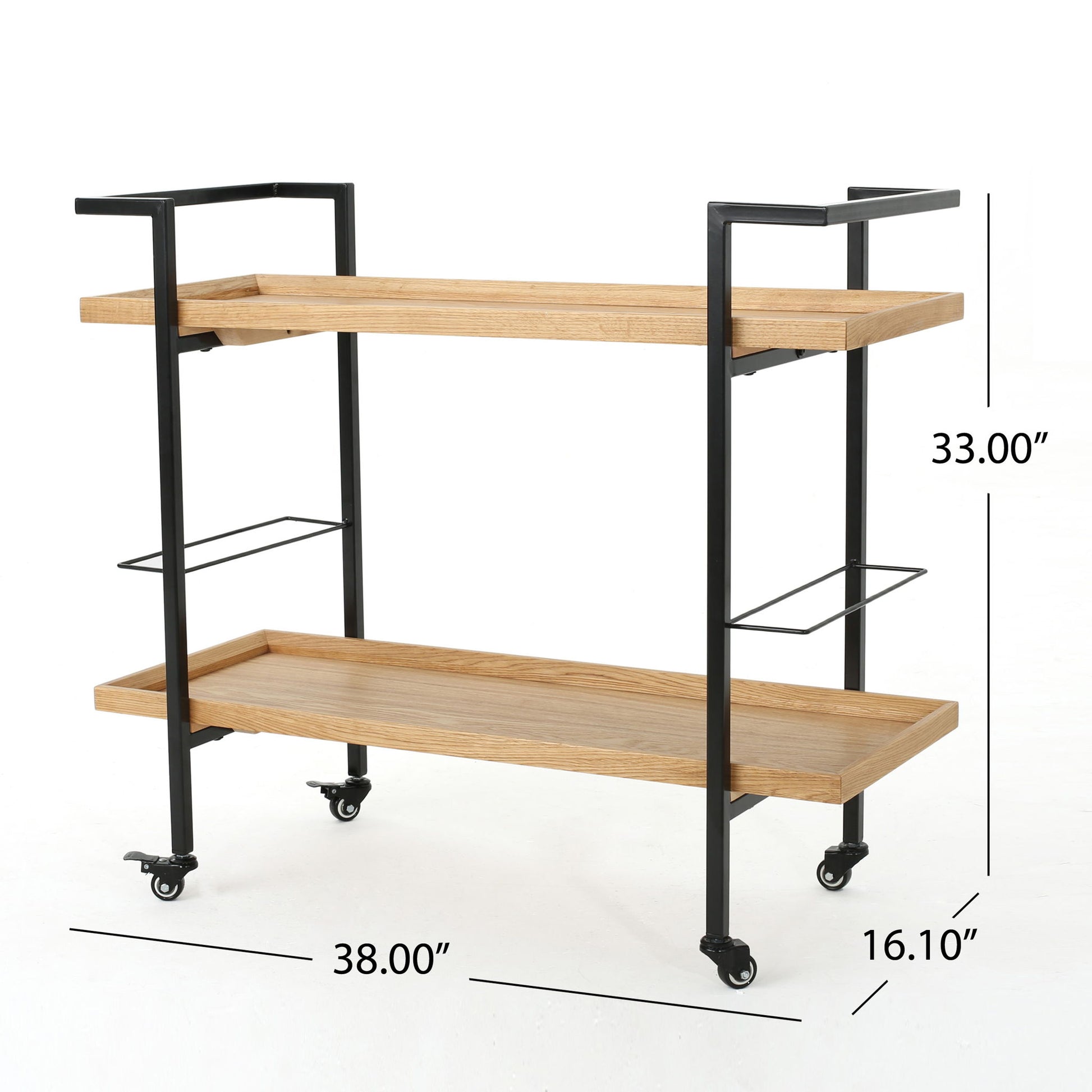Modern Industrial Bar Cart With Shelving And Casters Noble House