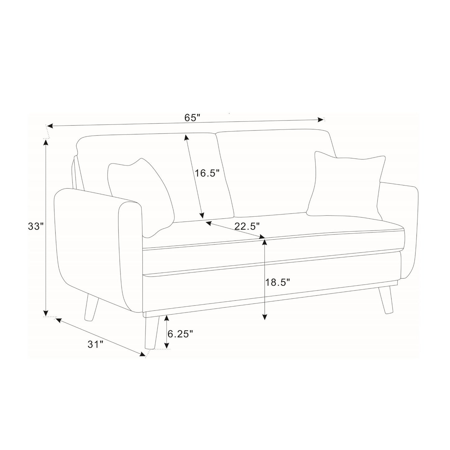 Upholstered Loveseat With Arms And Pillows Home Essentials
