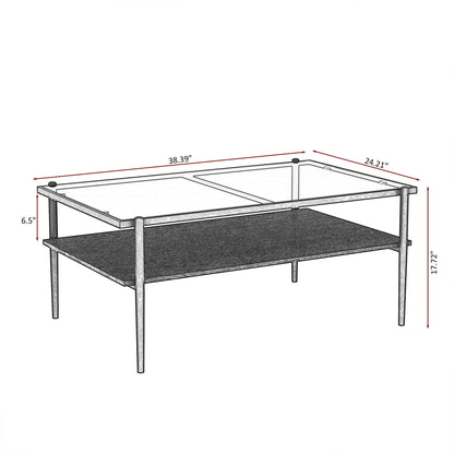 Rectangle Coffee Table With Tempered Glass Top And White Legs, Modern Table For Living Room Home Essentials