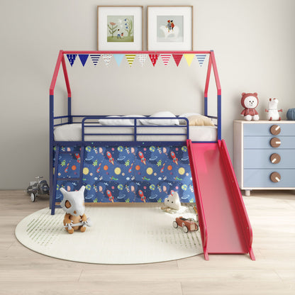 Jack - House Loft Bed With Slide And Curtain Set House & Home Furniture