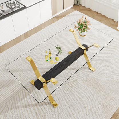 Modern Tempered Glass Dining Table With Metal Legs And Crossbars - Transparent Home Essentials