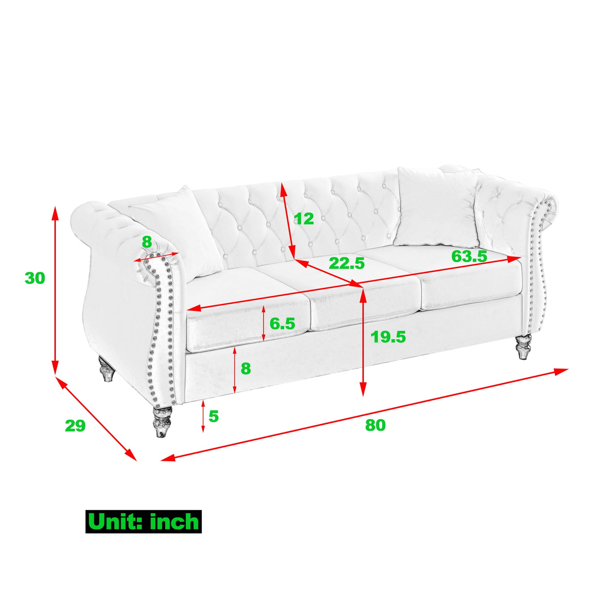 Chesterfield Sofa With Rolled Arms And Nailhead Trim Home Essentials