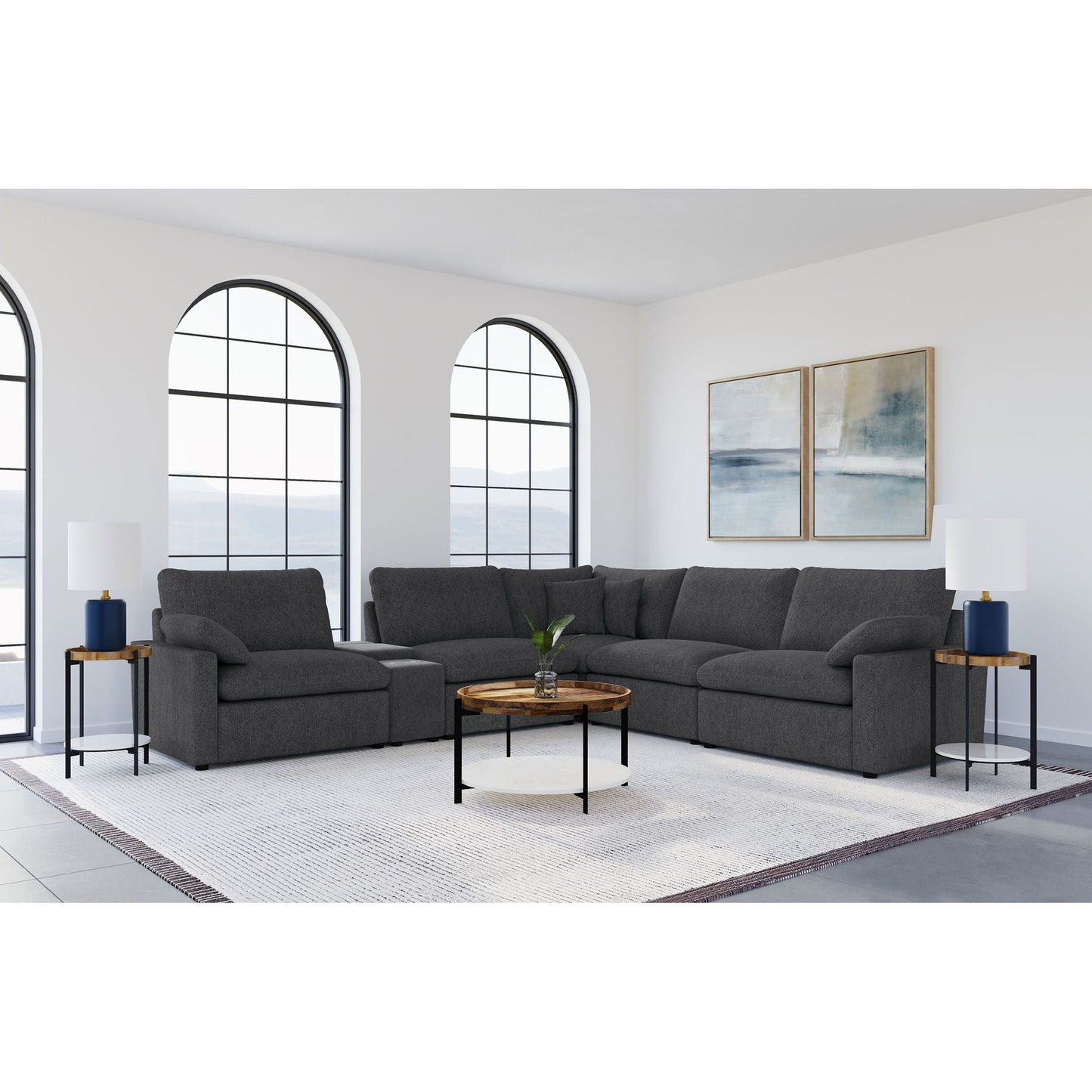 Hollander - 6 Piece Modular Power Reclining Sectional - Dark Gray Furniture Max