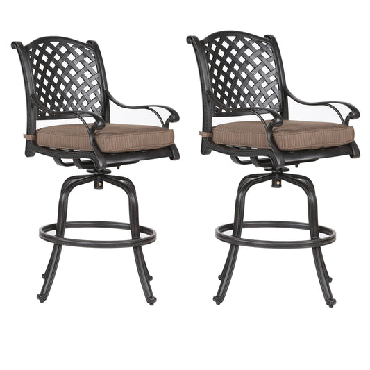 Elegant Cast Aluminum Counter Stool Set With Cushions, All Weather Design - Dark Brown Home Essentials