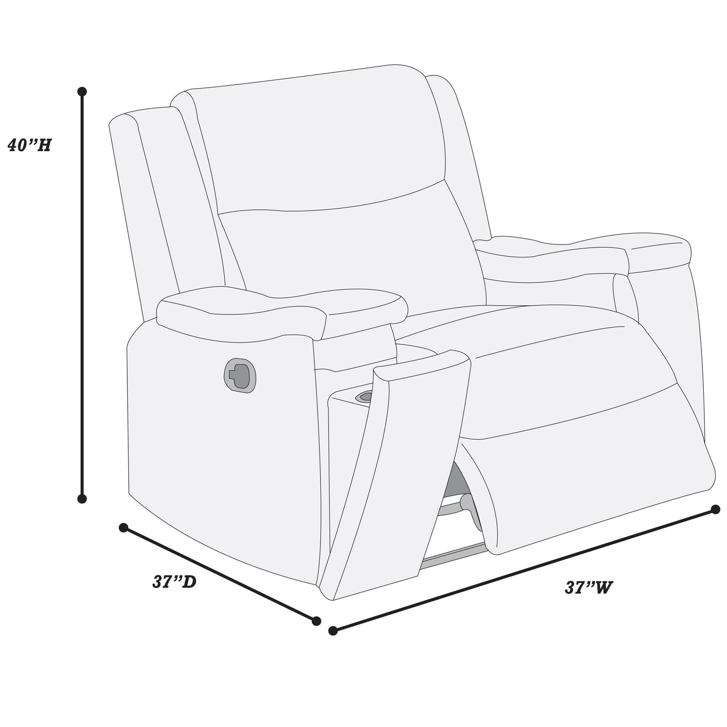 1 Piece Manual Recliner With Padded Seat And Backrest, Square Arms For Living Room - Walnut Home Essentials