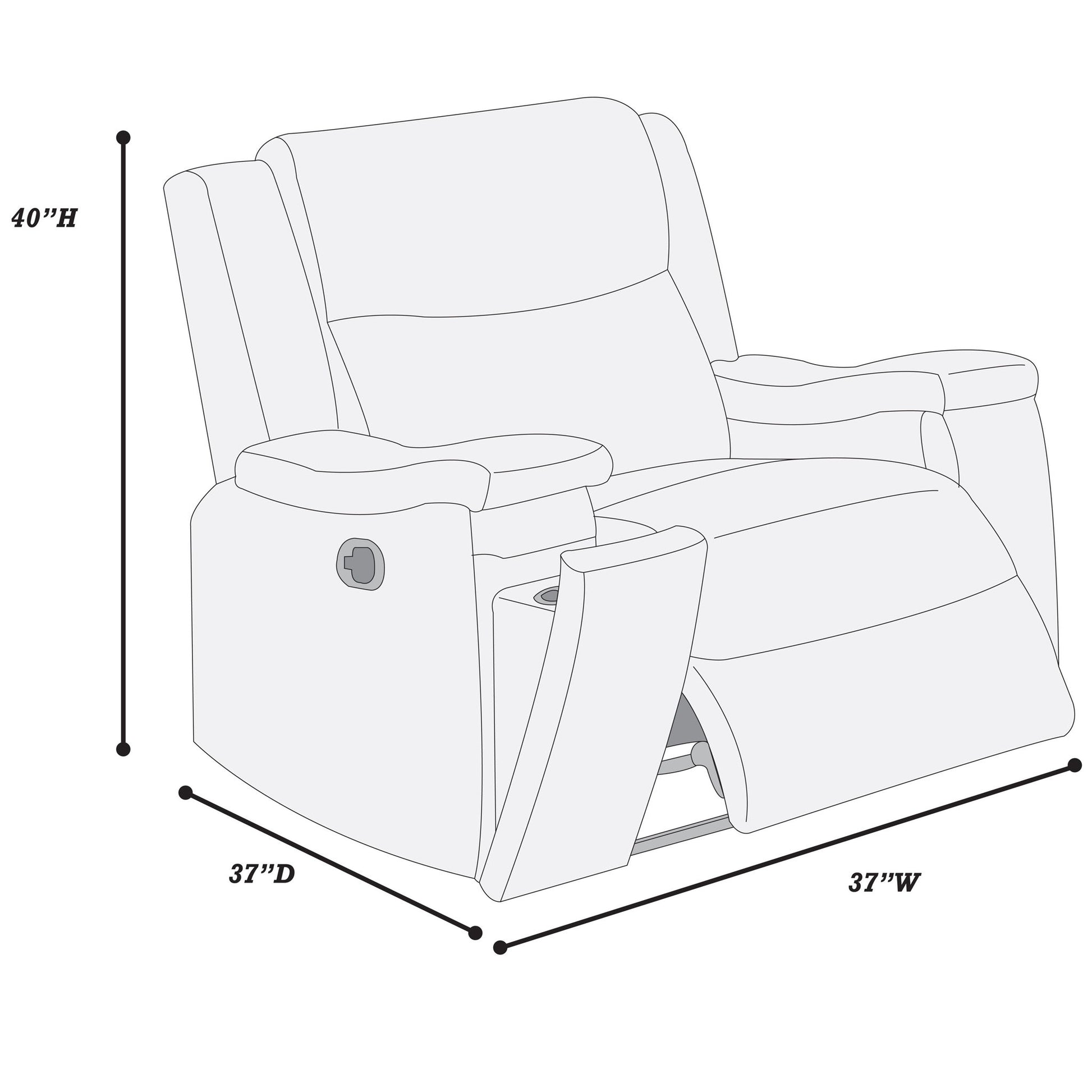 1 Piece Manual Recliner With Padded Seat And Backrest, Square Arms For Living Room - Walnut Home Essentials
