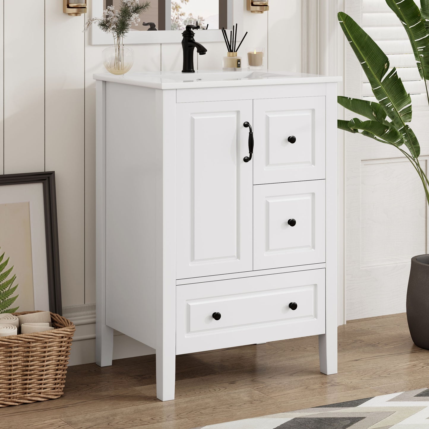 Retro Bathroom Vanity With Sink, Soft Closing Cabinet & Drawers Noble House