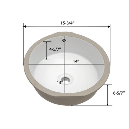 Ceramic Round Undermount Bathroom Sink With Overflow, European Style - White Daily Nest