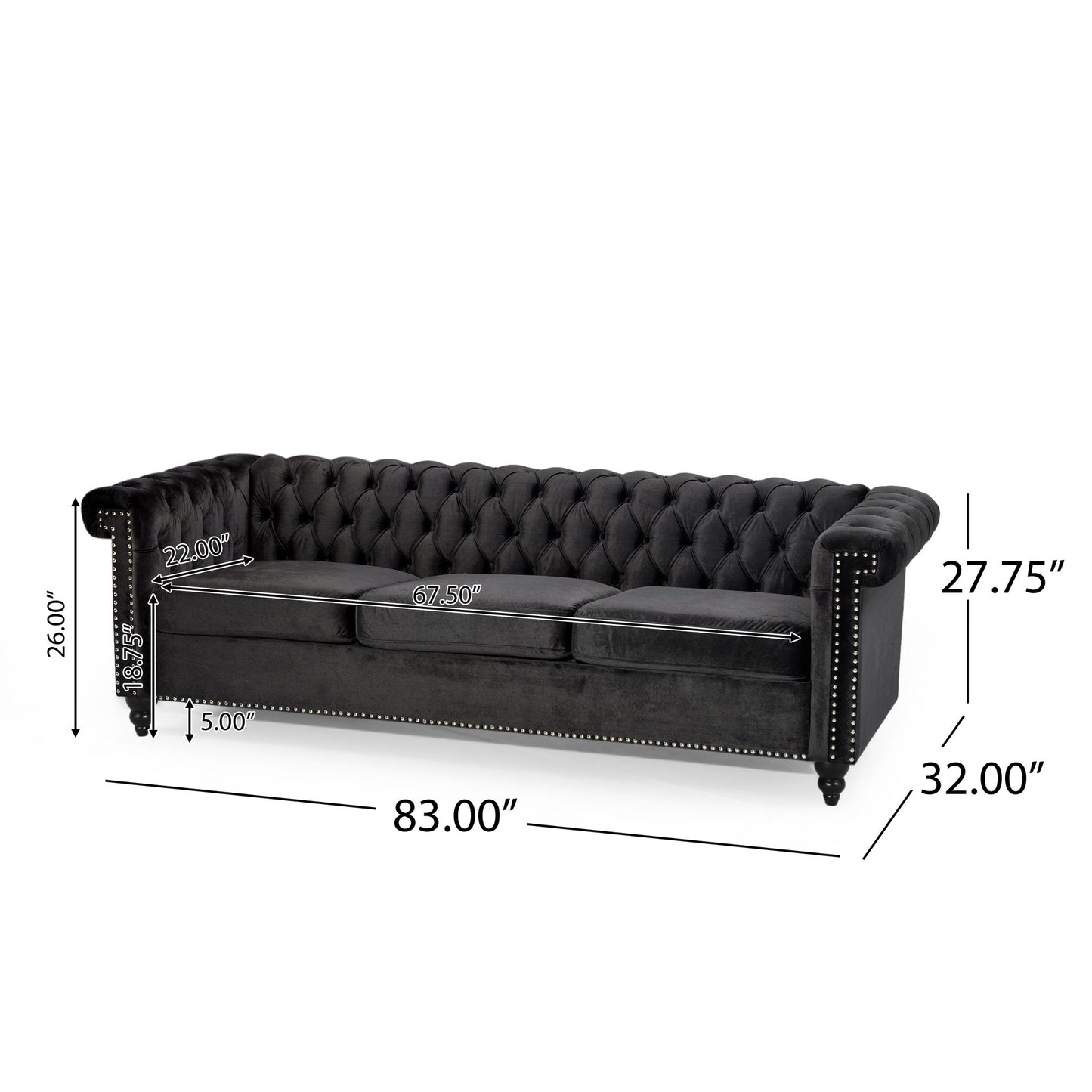 Chesterfield Style 3 Seater Sofa With Deep Button Tufting Noble House