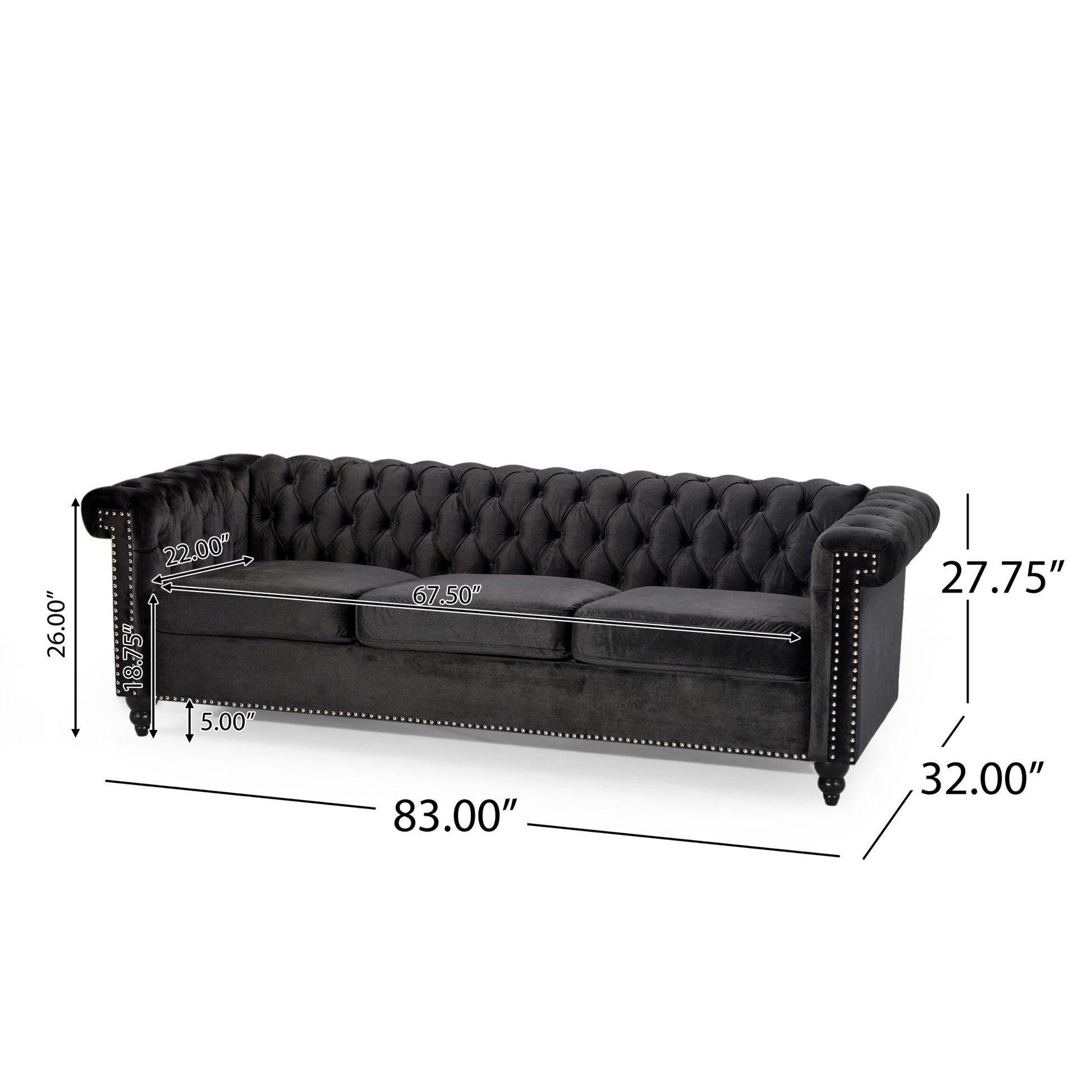 Chesterfield Style 3 Seater Sofa With Deep Button Tufting Noble House