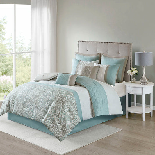 Shawnee - Queen 8 Piece Comforter Set - Seafoam 510 Design