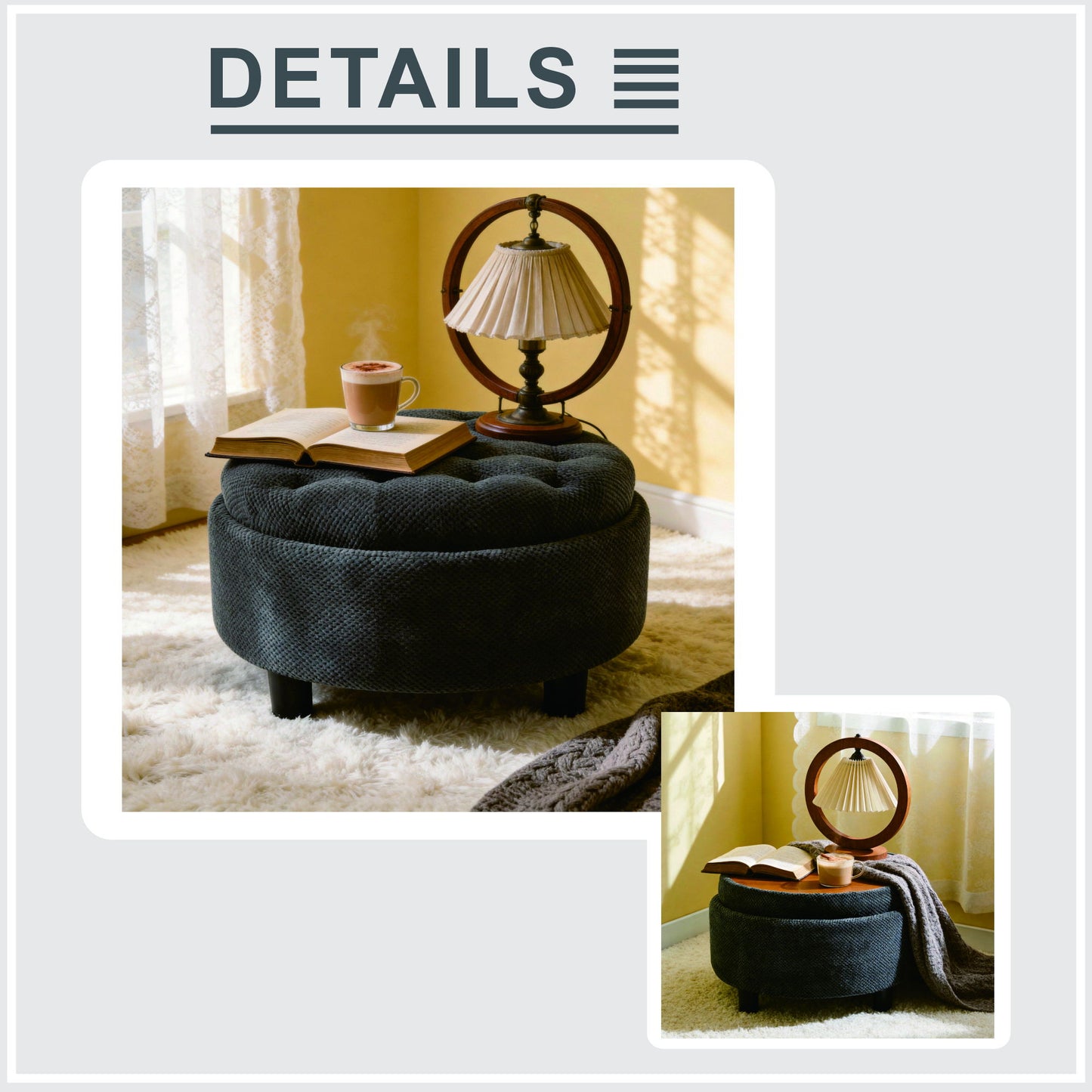 Storage Round Footstool Table Ottoman Home Essentials