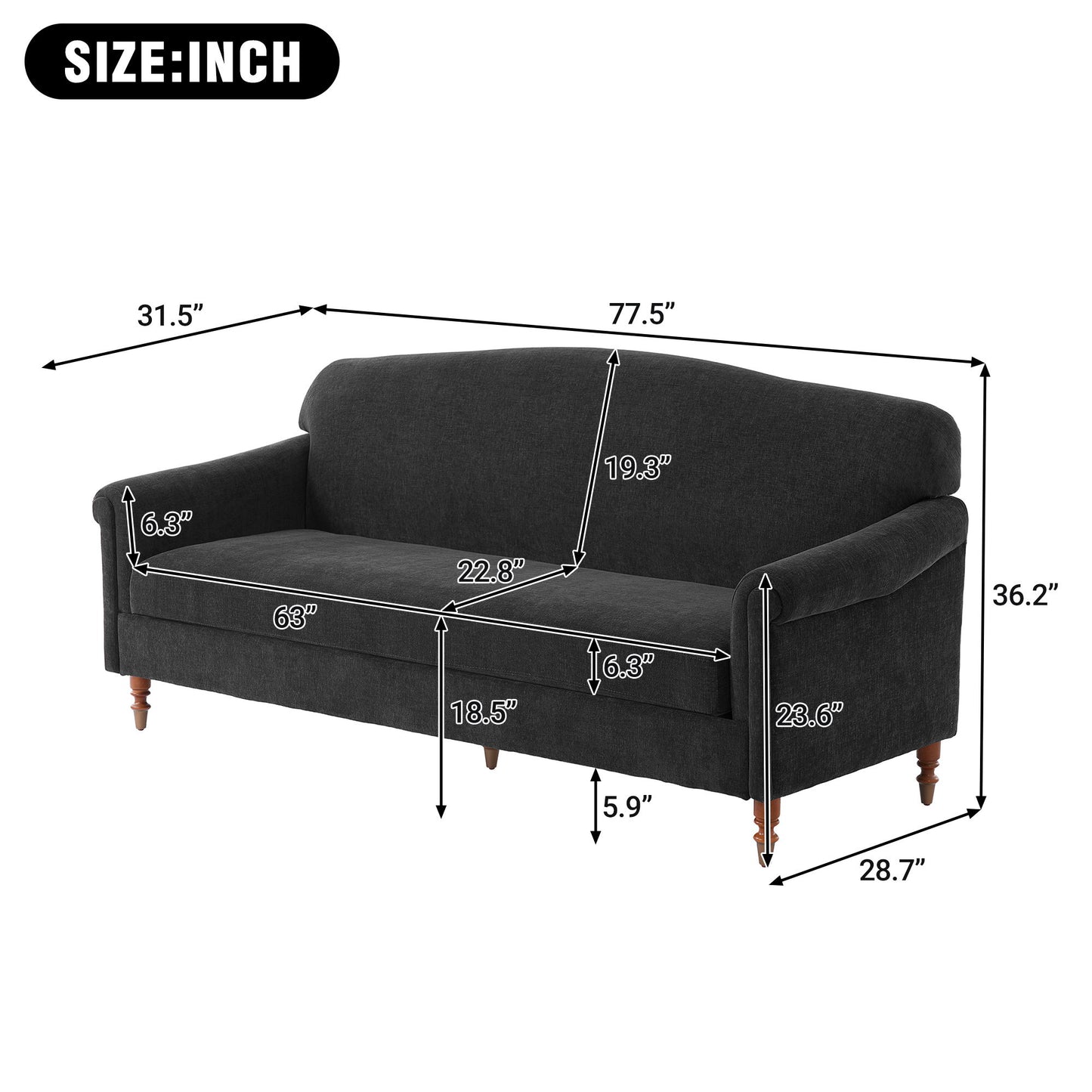 Loveseat Sofa, 2 Seater Couch With Rolled Arms Noble House