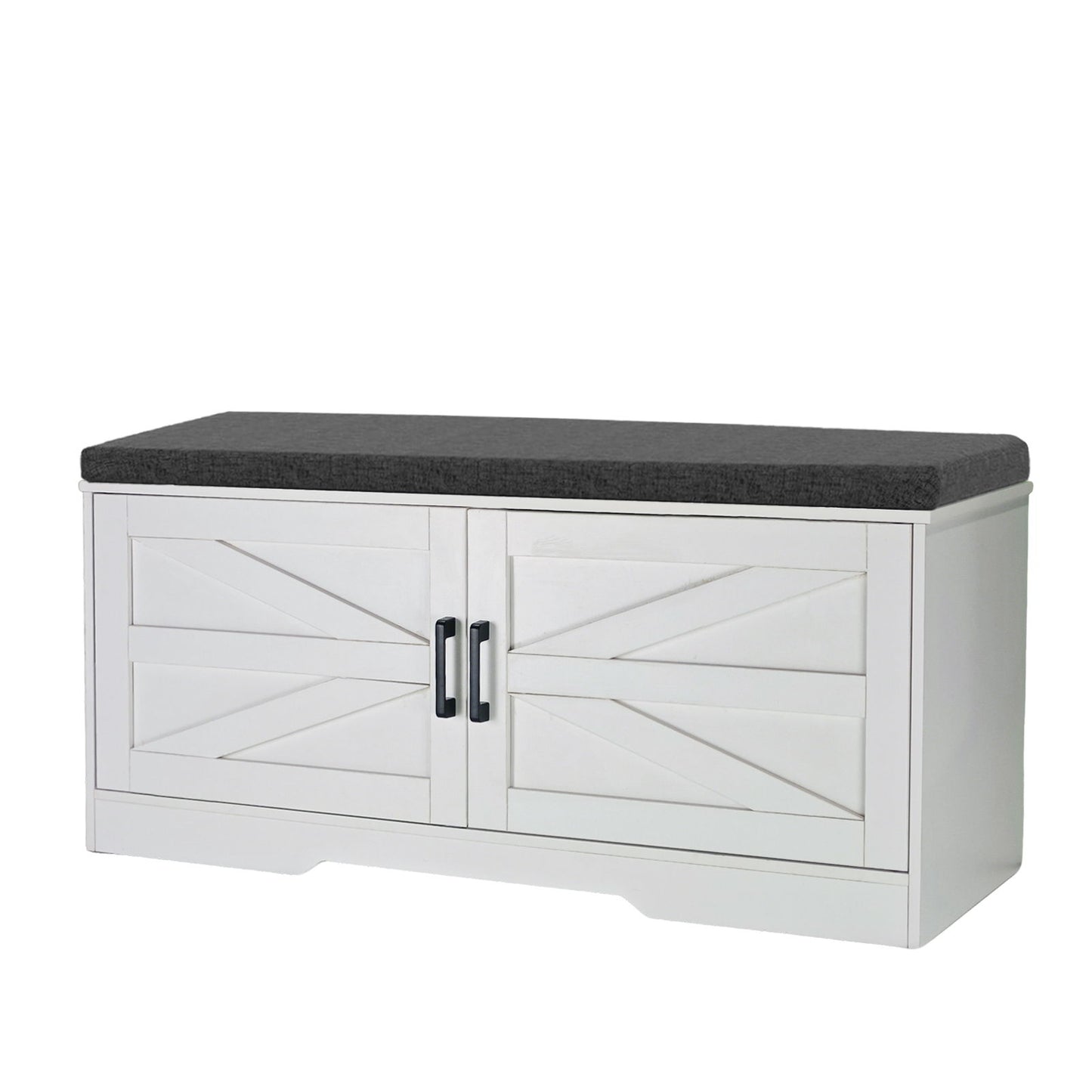 2 Tier Shoe Bench With Padded Seat, 2 Barn Doors And Adjustable Shelves, For Entryway And Living Room - White Daily Nest