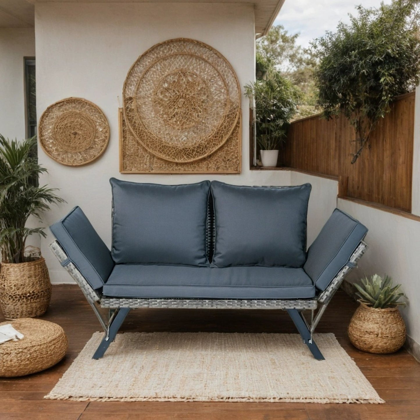 1 Pieces Patio Wicker Side Foldable Bench Patio Backyard Conversation Bench Gray Wicker - Dark Gray Home Essentials