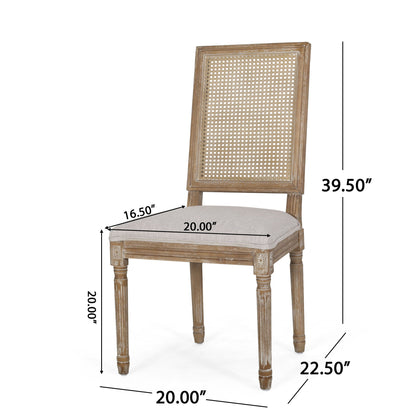 French Country Dining Chair With Rectangular Cane Backrest And Smooth Upholstered Seating Noble House