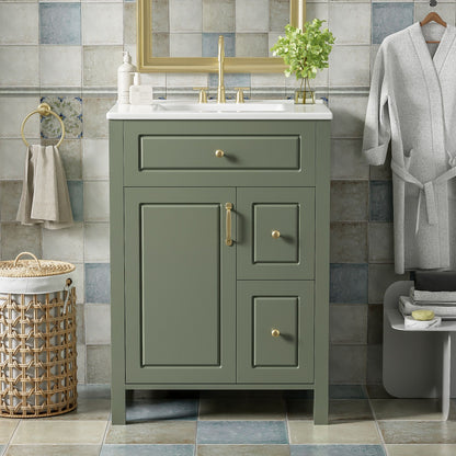 Elegant Bathroom Vanity With Ceramic Sink, Soft Close Doors And Drawers, Double Storage Racks Hearth and Haven