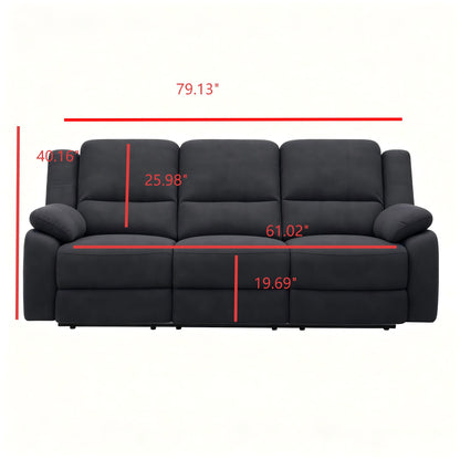 3 Seat Manual Reclining Sofa With Deep Recline - Black Home Essentials